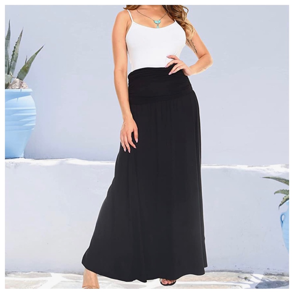 39 Boho Dark Grey Runched waist maxi skirt - Picture 3 of 3